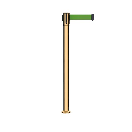 MONTOUR LINE Retractable Belt Fixed Stanchion, 2ft Pol.Brass Post  11ft. Green Belt MX530F-PB-GN-110